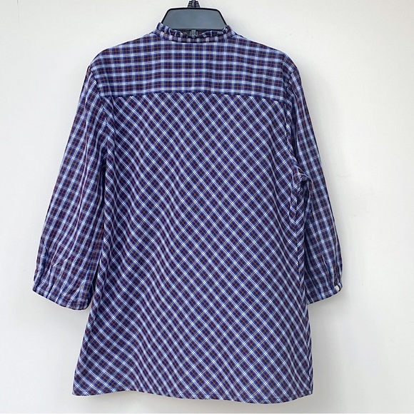 TOMMY HILFIGER Large Madras Plaid Top Blouse Button Ruffle 3/4 Sleeve Cotton - Picture 5 of 5